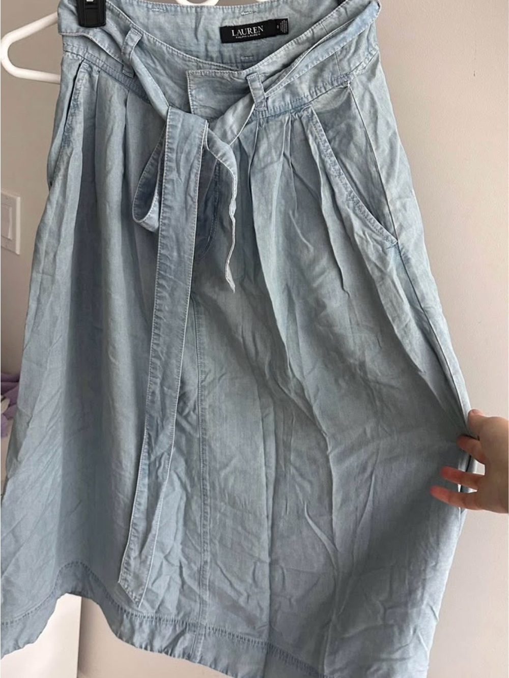 Ralph Lauren Light Blue Tie-Waist Midi Skirt